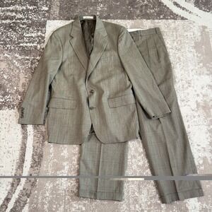 Chaps Ralph Lauren Mens Brown Glen Plaid Wool Suit 42R 36x31 Vintage Old Money